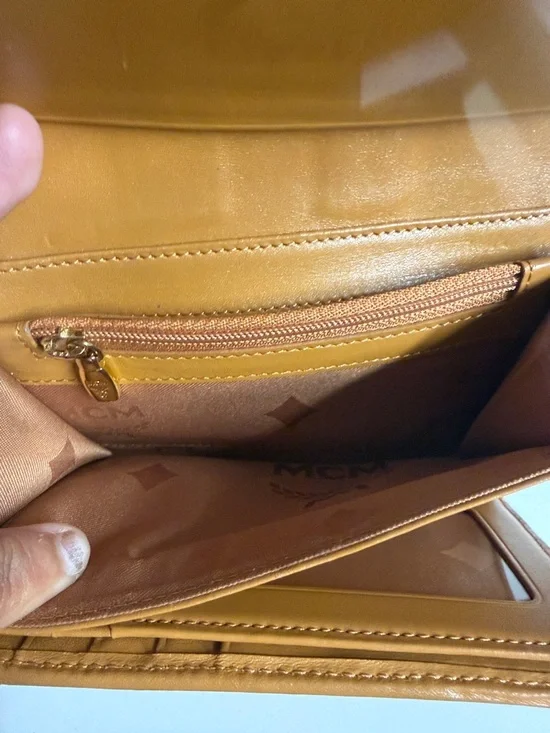 MCM Trifold Wallet in Cognac, Pink & Black Stripe Accents - Picture 10 of 15